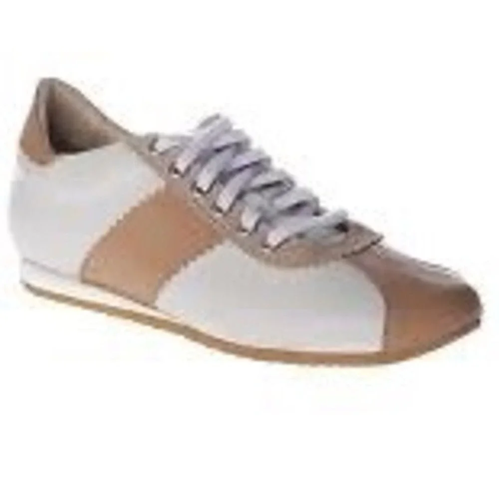 Amalfi by Rangoni White Tan Leather Lace Up Sneakers Made in Italy Size 7M